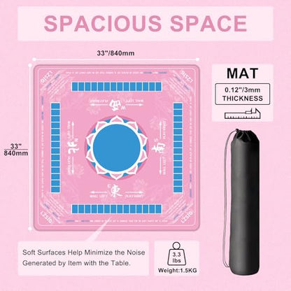 LZSIG Mahjong Mat with Rules 33×33", 3mm Thickened Anti-Slip American Mahjong Table Mat with Portable Carry Bag, Durable Stitched Edges, No Creases, Noise Reduction Rubber Board Game Pad, Gift - color: Pink