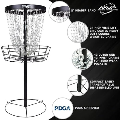 MVP Disc Sports Black Hole Pro 24-Chain Portable Disc Golf Basket with Transit Bag