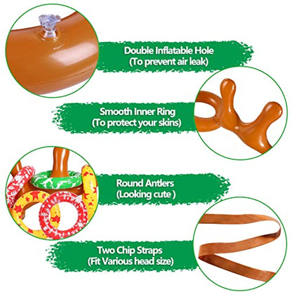 MGparty Christmas Inflatable Reindeer Antler Toss Games Xmas Ring Toss Game for Kids Teens Adults Indoor Outdoor Family Holiday Party Gifts - color: Brown-2 Pack
