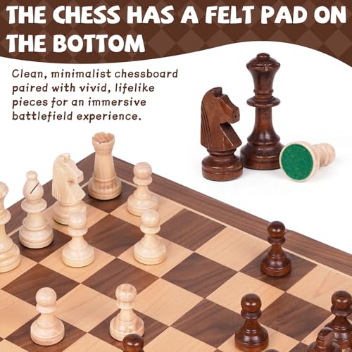 Large 17-Inch Wooden Chess Set – Folding Chess Board with Solid Wood Pieces, Oversized 3.5” King, Two Extra Queens, Premium Gift Chess Set for Adults Classic Strategy Game