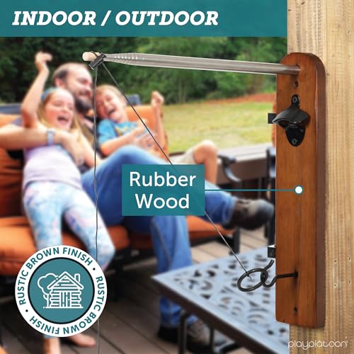 Play Platoon Hook and Ring Toss Bar Game for Adults - Wood Toss Ring Game for Adults - Perfect Home, Basements, & Bar Gifts - color: Brown with Pole