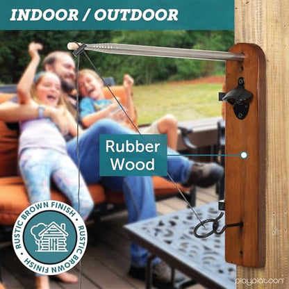Play Platoon Hook and Ring Toss Bar Game for Adults - Wood Toss Ring Game for Adults - Perfect Home, Basements, & Bar Gifts - color: Brown with Pole