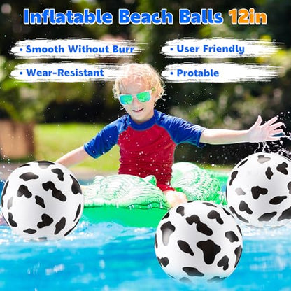 3 Pcs 12 Inch Inflatable Cow Print Beach Balls for Kids Farm Animal Birthday Party Favor Decorations Pool Toy PVC Beach Ball - style: Cow