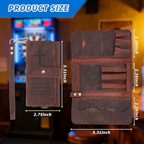 lotoo Leather Dart Case for Soft Tip Darts, Cross with Bible Verse Holds 3 Darts Storage for Tips, Shafts, Flights
