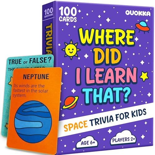 QUOKKA Trivia Games for Kids – Space Facts & Astronomy – Fun Card Game for Family Game Night – Educational Trivia Cards for Kids, Family and Adults – Travel Games Gift for Teenage Boys & Girls 4-8 - color: Space
