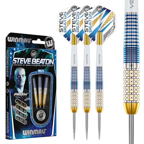 Winmau Steve Beaton Legacy Edition Darts Set - 90% Tungsten Professional Darts with Flights & Shafts (Stems) - Available in Soft Tip 18g and Steel Tip 22g & 24g - style: 22g - Steel Tip