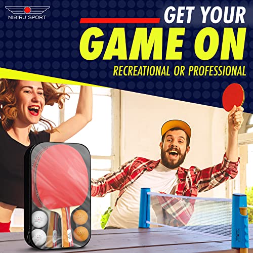 NIBIRU SPORT Professional Ping Pong Paddle Sets, 2 Paddle or 4 Paddle Table Tennis Set with Tournament Quality Balls and Carry Bag/Storage Case, Table Tennis Equipment & Ping Pong Accessories - size: 2 paddle set