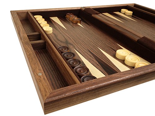 15-inch Wood Backgammon Set - Burlwood/Walnut Diamond Inlay Board - 2 Players, Ages 8+