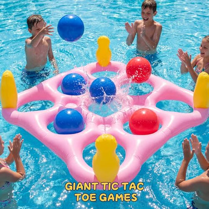ECHTPower Tic-Tac-Toe Pool Toys Games - 2-in-1 Giant Inflatable Pool Floats with Ring Toss Set and 10 Balls, Fun Summer Party Water Beach Float Pool Game for Adults Teens Kids (Green) - color: Pink