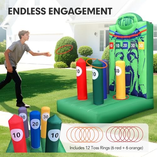 Inflatable Ring Toss Carnival Game with Built-in Blower, Portable Throwing Game for Backyard Party, School Carnival & Family Fun Event - style: On Point