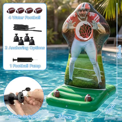 Pool Games Set, Inflatable Football Toss Pool Game, Floating Summer Pool Game for Kids Adults & Teens, Water Toys for Swimming Beach Backyard, Outdoor Family Party Fun Toys Gift for Boys Girls