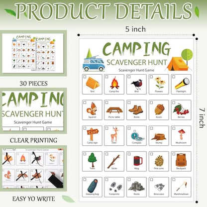 Hoolerry 30 Pcs Scavenger Hunt for Kids Road Trip Game Car Spring Summer Wedding Scavenger Hunt Cards Travel Activities Camping Games Outdoor Indoor Seek Activity for Kids Adults (Camping) - style: Camping