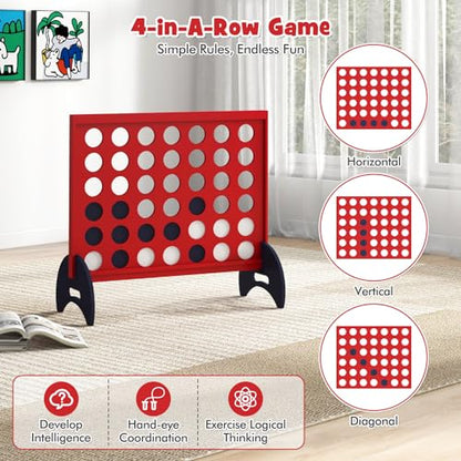GLACER Giant 4-in-a-Row Game Set, Indoor/Outdoor Connect Game 4 w/ 42 Jumbo Chips & Quick-Release & Heavy-Duty 600D Oxford Storage Bag, 4-to-Score Game Set for Kids & Adults, Parties & Backyard