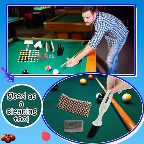 37 Piece Pool Table Accessories Kit Cue Tips Brushes Gloves and Cleaning Tools for Felt Complete Maintenance Set Multi-Size Components for Home or Billiard Hall