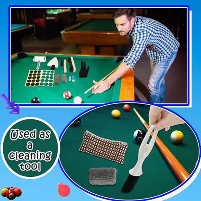 37 Piece Pool Table Accessories Kit Cue Tips Brushes Gloves and Cleaning Tools for Felt Complete Maintenance Set Multi-Size Components for Home or Billiard Hall