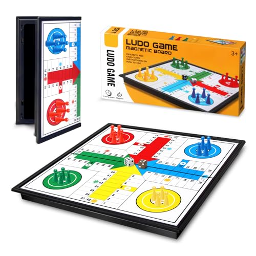 Travel Magnetic Ludo Board Game - 9.8 Inch Foldable Portable Set with Storage for Game Pieces & Dice, 2-4 Player Classic Game for Kids, Adults, Car, Airplane & Family Night
