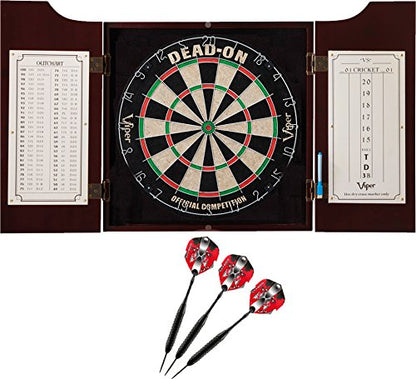 Viper Hudson All-in-One Dart Center: Classic Solid Wood Cabinet & Official Sisal/Bristle Dartboard Bundle with Steel-Tip Dart Set, Dry Erase Scoreboard & Out-Chart, Mahogany Finish - style: Deluxe