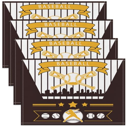 Erosebridal Baseball Seasonal Place Mats Set of 4,Baseball City Table Mats San Diego Placemats, Sports Player Game Place Mat, Oil Proof Washable - color: Brown, San Diego