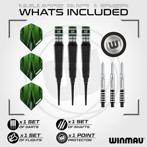 Winmau Sniper Black Professional Darts Set - 90% Tungsten Darts with Flights & Shafts - Match-Weighted Barrels for Steel Tip & Soft Tip Darts - Available in 18g to 24g Weights - size: 18G - Soft Tip