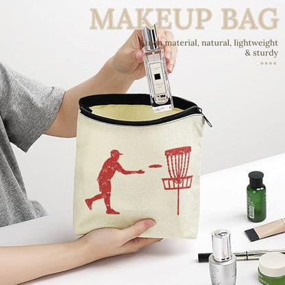 Disc Golf Icon Basket Makeup Bag Travel Cosmetic Organizer Flax Toiletry Purse Make Up Bags