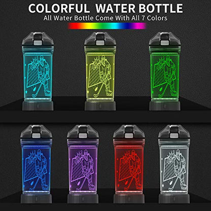 Lightzz Kids Water Bottle with 3D Glowing Hockey LED Light - 14 OZ Tritan BPA Free - Creative Ideal Travel Cup Gift for School Kid Boy Child Holiday Camping
