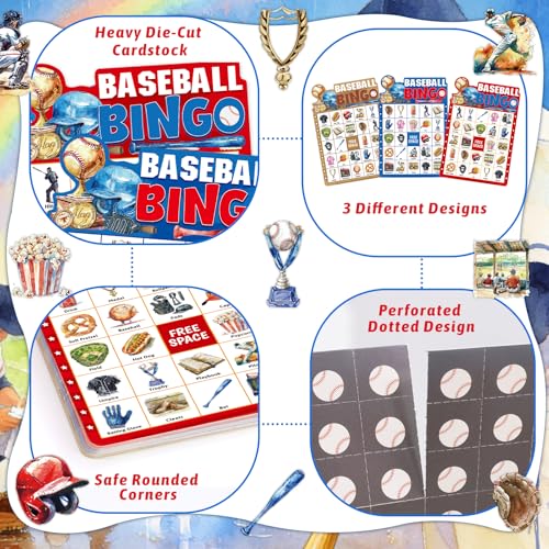 Fancy Land Baseball Bingo Game Baseball Party Bingo Cards Set for Kids Adults Sports Theme Birthday Family Activity Supplies 24 Players