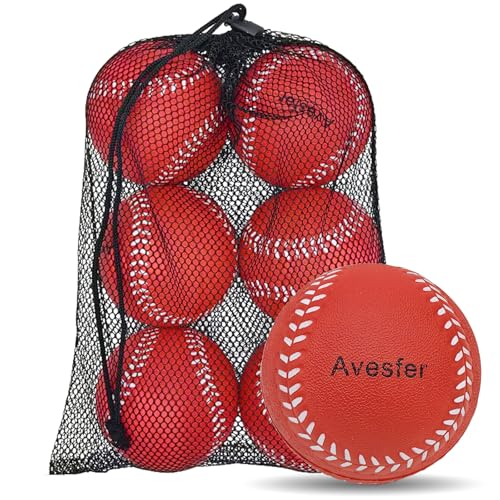 Practice Foam Softballs 11 inch with Mesh Bag Soft Oversize Foam Baseballs Safely Training Batting Hitting Ball and Fielding Indoor Outdoor for Kids Teenager Players Pack 6 - color: Red
