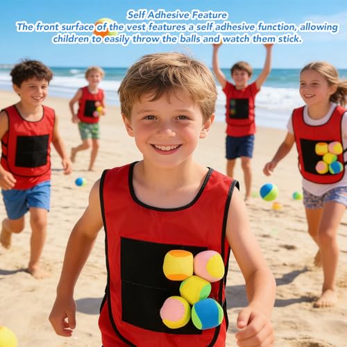 RiToEasysports Dodges Balls for Kids,3 Pack Self Adhesive Jersey with 15 Soft Foam Balls for Outdoor Indoor Interactive Kids Games