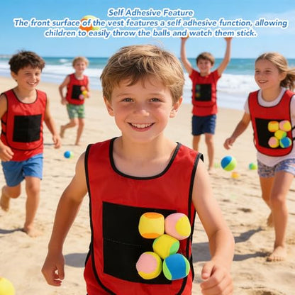 RiToEasysports Dodges Balls for Kids,3 Pack Self Adhesive Jersey with 15 Soft Foam Balls for Outdoor Indoor Interactive Kids Games