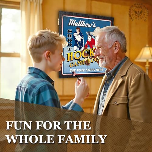 Personalized Dart Board Cabinet Set with 6 Steel Tip Darts, Paper Dartboard, Chalk & Eraser (21.5 x 21.5 x 2.75) - Man Cave Dart Boards for Adults - style: Hockey