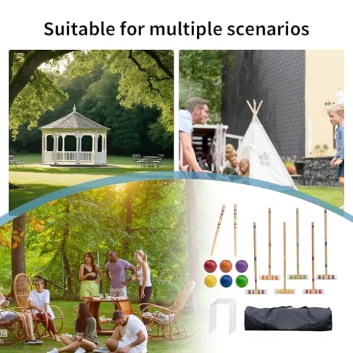 Croquet Set - 6 Players Outdoor Family Games, Portable Wooden Sports Set, Reusable Lawn Backyard Park Kit | Durable Handbag Included, Fun Courtyard Game for Kids Adults Friends Outdoor Activity