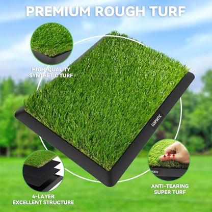 COSPOPTIC Golf Hitting Mat with Swing Path Feedback, Heavy-Duty Rubber Base Anti-Slip Golf Training Mat, Extra Replaceable Surface, Portable Practice Mat for Home Office Garage Yard Indoor Outdoor - style: Rough-Fairway-Tracks mat
