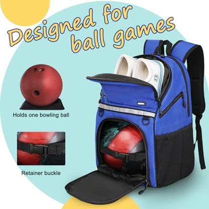 Goloni Bowling Backpack,Single Ball Bowling Bag with Shoe Compartment Up to Size 16,Bowling Bag with Padded Ball Holder - color: Blue