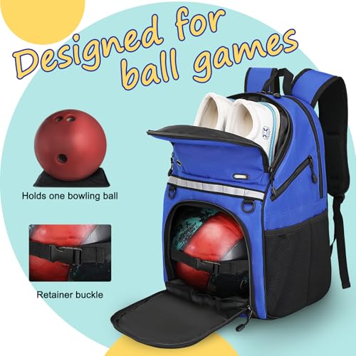Goloni Bowling Backpack,Single Ball Bowling Bag with Shoe Compartment Up to Size 16,Bowling Bag with Padded Ball Holder - color: Blue