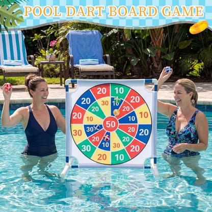 Pool Dart Game Set 24" Large Pool Game Toys Swimming Floats Dart Board with Sticky Balls Swimming Water Indoor Outdoor Beach Yard Playset, Summer Family Fun Party Birthday Gift