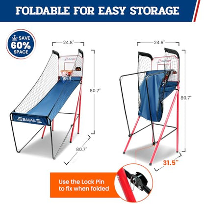 BAGAIL Basketball Arcade Game, Electronic Basketball Shooting Game, Arcade Sounds, Foldable Frame, 3 Balls, Inflation Pump, Ideal Indoor Sport Games - Single Shot - style: Single Shot