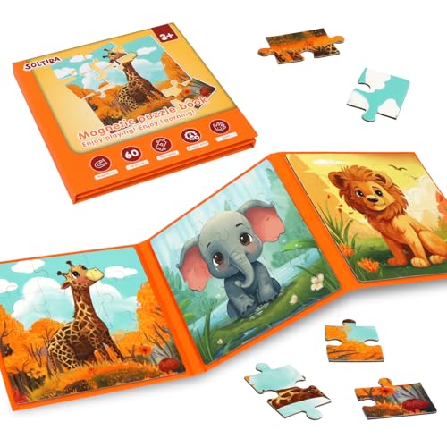Magnetic Puzzles for Toddlers 3-5 36PCS-3 Animal Themes Magnetic Puzzles for Kids 4-6 Travel Puzzle for Airplane/Car/Road Trip/Gift Toys for 3 4 5 6 Year Old Girls and Boys - color: Giraffe, Elephant, Lion