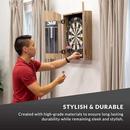 DMI Sports Dublin Bristle Dartboard Cabinet Set - style: Rustic Tan Finish