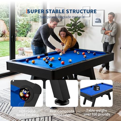 GarveeLife 7 ft Pool Tables with Wood Finish,Complete Billiard Set with 2 Cues, Balls, Triangle, Chalk & Brush,Modern Billiards Table for Adults & Family