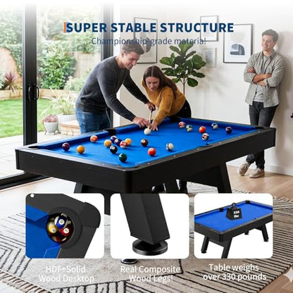 GarveeLife 7 ft Pool Tables with Wood Finish,Complete Billiard Set with 2 Cues, Balls, Triangle, Chalk & Brush,Modern Billiards Table for Adults & Family