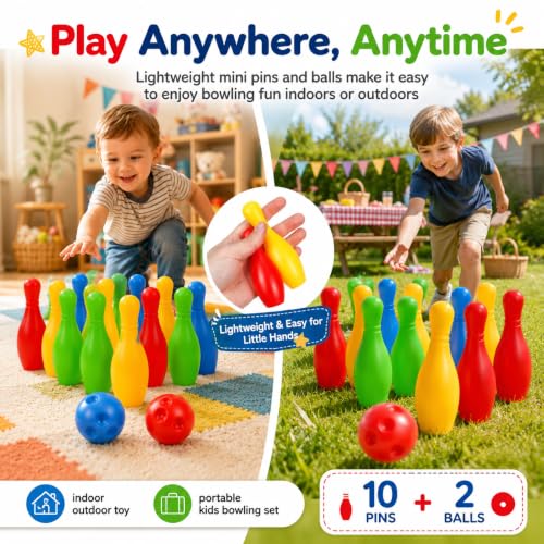 Kids Bowling Set Mini Plastic Bowling Toy Educational Indoor Outdoor Game for Toddlers Color Recognition .33 X 1.57 X 1.57 in 1 Set
