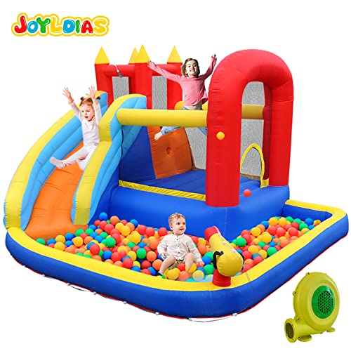 JOYLDIAS Inflatable Water Slide Bounce House,Slide Bouncer Castle Playhouse w/Splash Pool,Jump Area, Climbing Wall,Basketball Hoop,450W Air Blower for Kids Backyard Indoor Outdoor Use,Free Water Gun - color: 5 in 1
