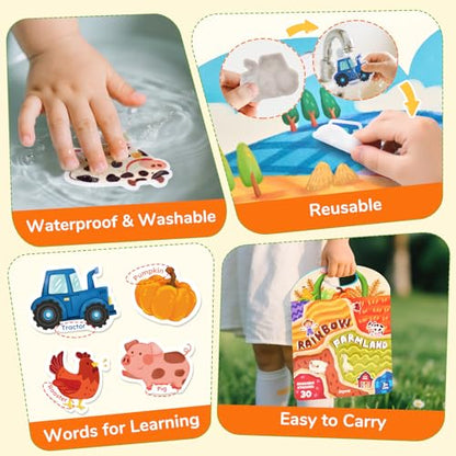 JoyCat Reusable Sticker Book Set (3-Pack): Farm, Pizza-Making, Weather - 90 Pcs Stickers for Toddlers, Kids Sticker Activity Book, Road Trip Travel Toys, Birthday Gifts for Boys and Girls - style: 3-Pack: Weather, Farm, Pizza
