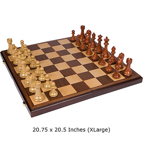 Abigail Chess Inlaid Wood Folding Board Game with Pieces - 21 Inch Set
