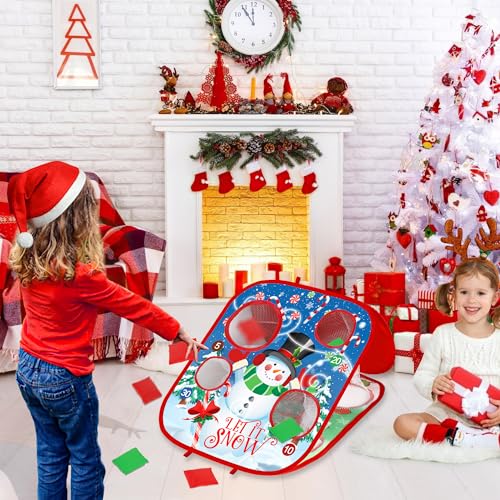 Christmas Bean Bag Toss Games for Kids, Christmas Party Games Double-Sided Collapsible Cornhole Board, Carnival Toys Gifts for Boys Girls Family Outdoor Indoor Yard Games Party Favors Supplies