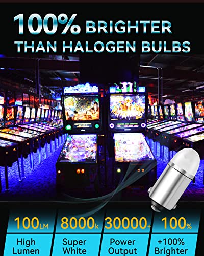 Keiurot GE44 47 756 755 Bulb for Pinball Machine Light Bulb 1893 1895 1847 Bulb BA9S DC 6.3V 6V Led Bulbs, White 10Pack - color: White, size: BA9S