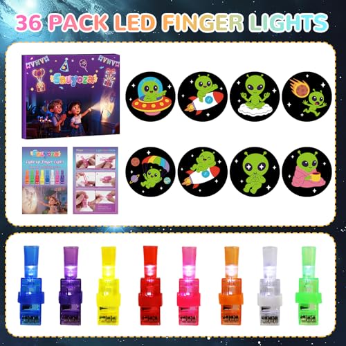 36 Pack Alien Party Favors LED Finger Lights, Glow in the Dark Outer Space Alien Party Supplies, Goodie Bag Stuffers Classroom Treasure Box Prizes, Galaxy Planet Party Gifts for Kids - style: Alien
