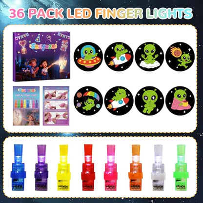36 Pack Alien Party Favors LED Finger Lights, Glow in the Dark Outer Space Alien Party Supplies, Goodie Bag Stuffers Classroom Treasure Box Prizes, Galaxy Planet Party Gifts for Kids - style: Alien