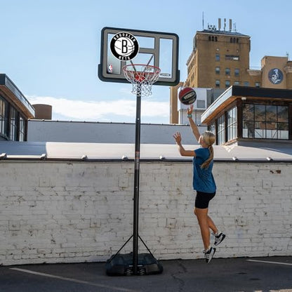 Lifetime NBA Brooklyn Nets Portable Basketball Hoop, Adjustable Height 7.5-10 Ft, 44 Inch Shatterproof Fusion Backboard, Base with Wheels - color: Brooklyn Nets