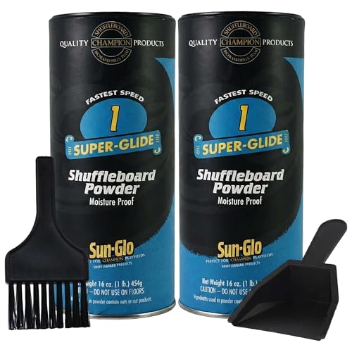 Sun-Glo Shuffleboard Sand - Shuffleboard Powder Wax with Mini Dustpan and Mini Brush Set, 2 Pack (16oz/Each) SunGlo #1 Super Glide (Fast Speed)